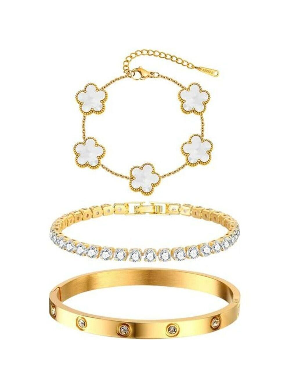 Womens gold stackable bracelets set 18K plated bangle tennis zirconia gift